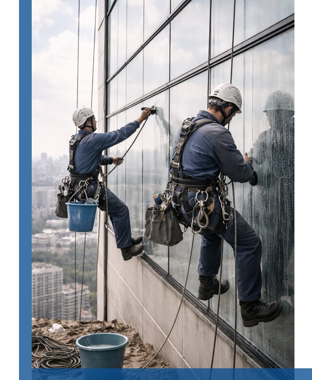 Профессиональная мойка фасадных окон альпинистами в Ярославле