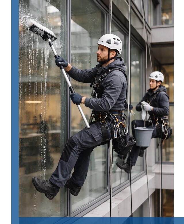 Профессиональная мойка витражей промышленными альпинистами в Ярославле