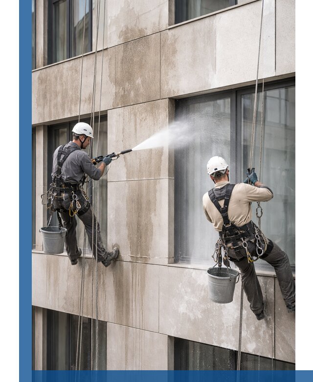 Послестроительная мойка фасада промышленным альпинизмом в Ярославле