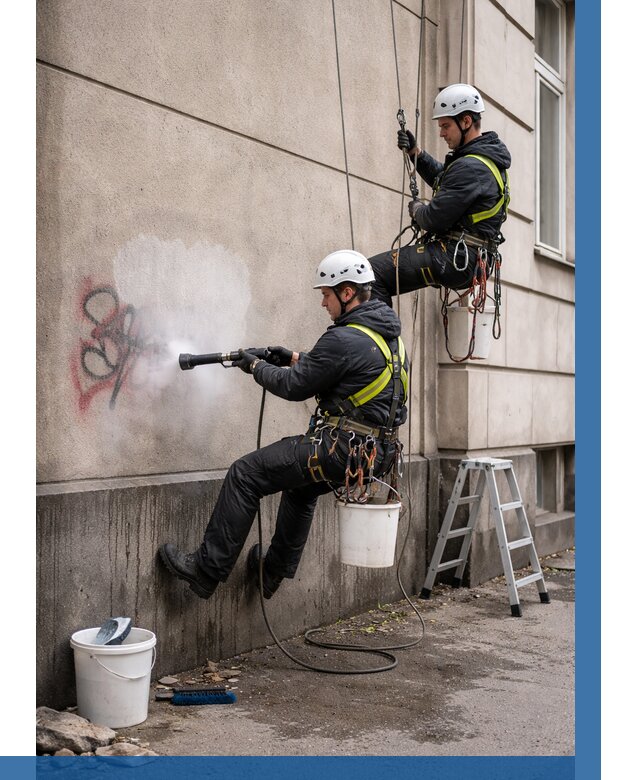 Удаление граффити с фасада в Ярославле от 4621 р. | ВЫСОТНИК-Рсл