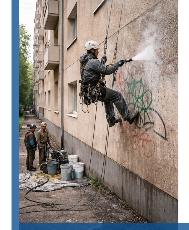 Удаление граффити с фасада в Ярославле без следов и повреждений