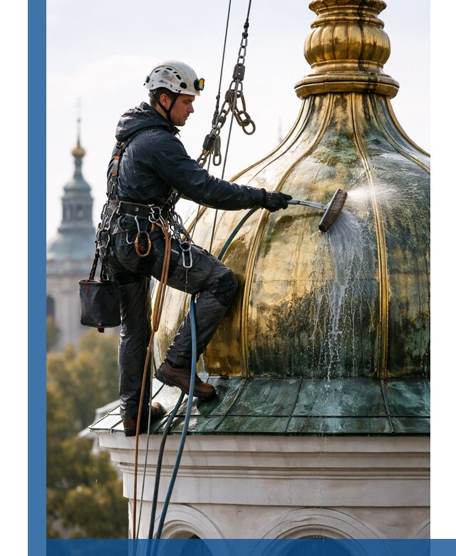 Профессиональная мойка куполов и шпилей высотными альпинистами в Ярославле