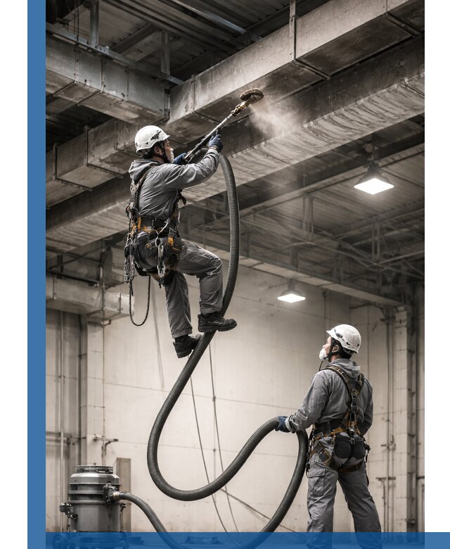 Обеспыливание потолочных конструкций в Ярославле промышленным альпинизмом