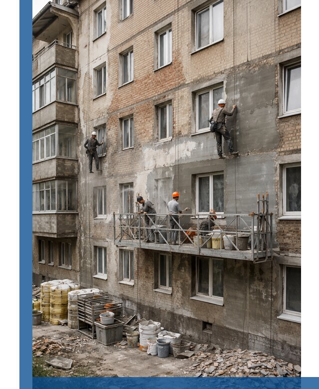 Капитальный ремонт фасада в Ярославле с восстановлением и гидроизоляцией