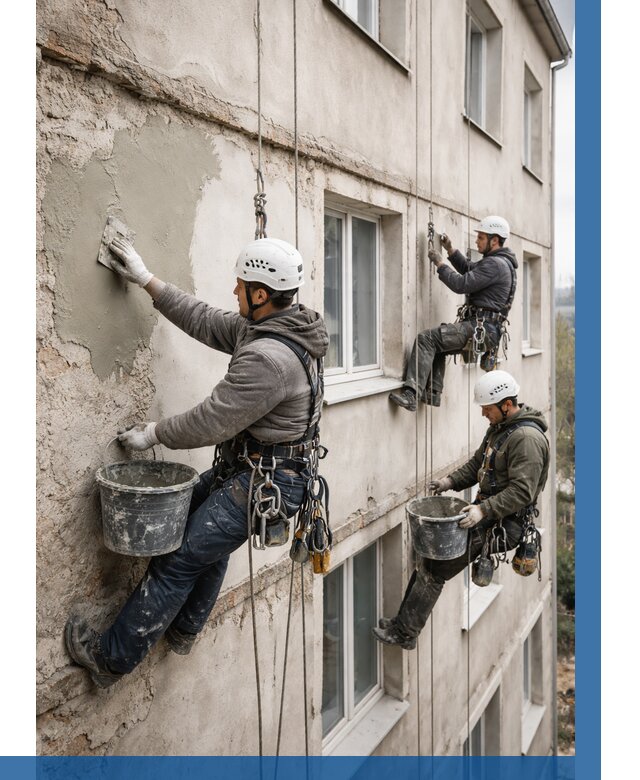 Ремонт штукатурного фасада в Ярославле от 770 р. под ключ | ВЫСОТНИК-Рсл