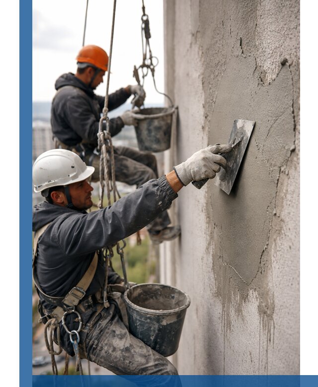 Штукатурка фасада на высоте в Ярославле профессиональные работы