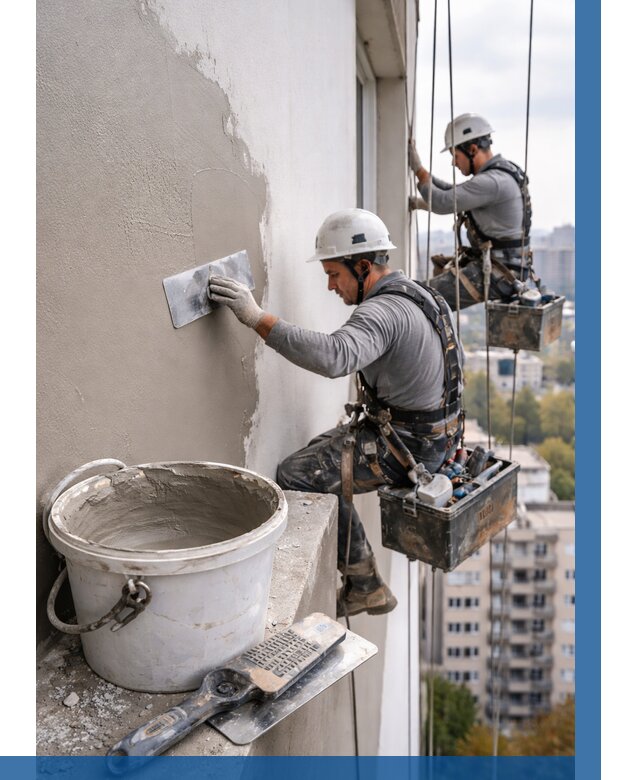 Шпаклевка фасада на высоте в Ярославле от 719 р. | ВЫСОТНИК-Рсл