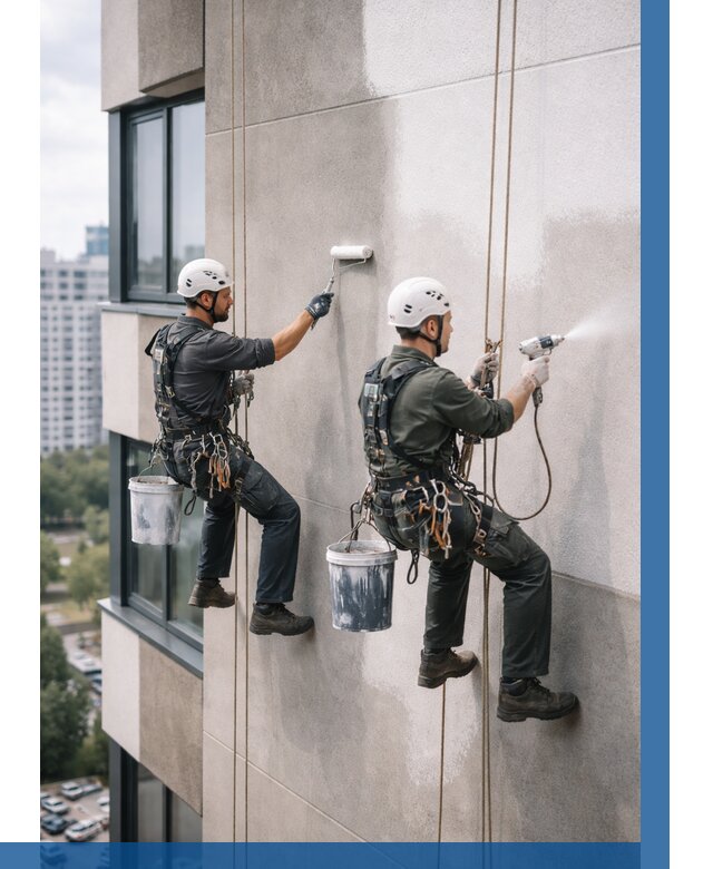 Покраска фасада альпинистами в Ярославле от 308 р. | ВЫСОТНИК-Рсл