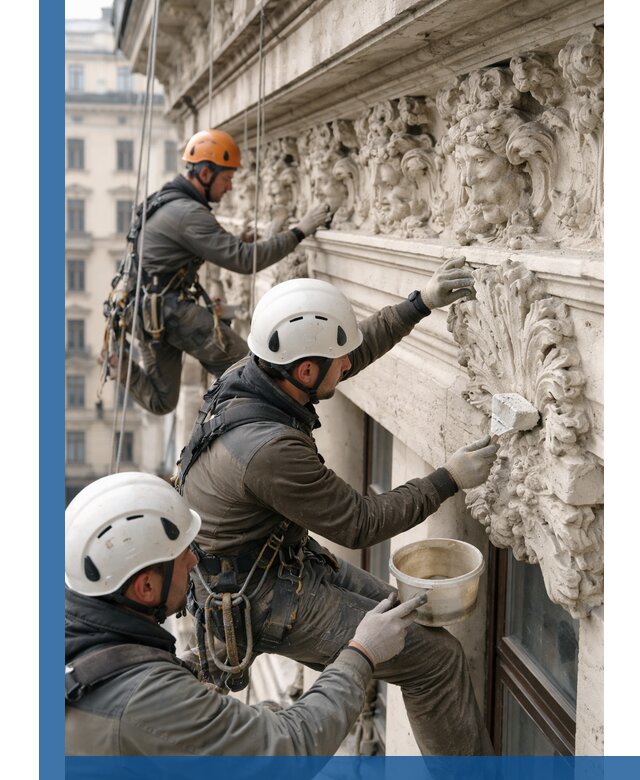 Реставрация фасадной лепнины с высотными работами в Ярославле