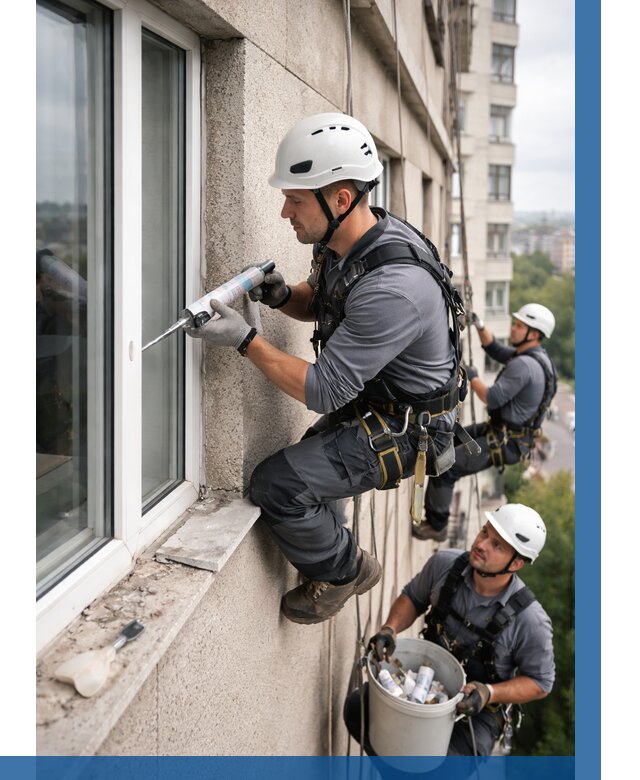 Герметизация оконных швов снаружи в Ярославле от 1540 р. | ВЫСОТНИК-Рсл