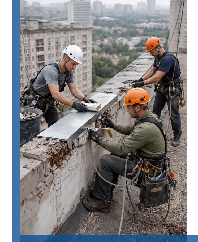 Ремонт парапета на кровле в Ярославле, высотные работы с гарантией