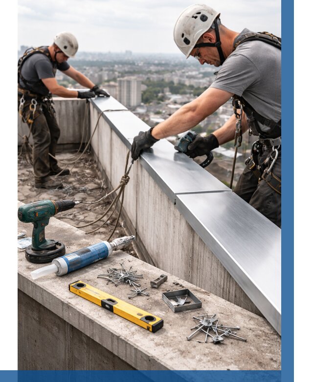 Монтаж парапетных крышек в Ярославле от 821 р. | ВЫСОТНИК-Рсл