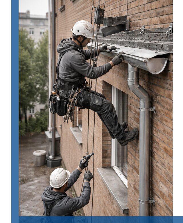 Монтаж водосточной системы на здании в Ярославле под ключ