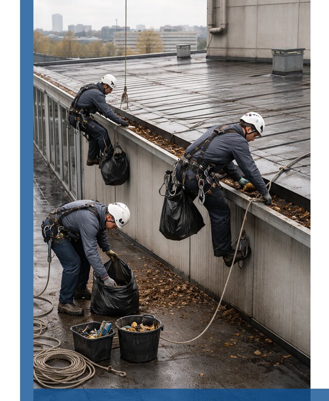 Очистка кровли по периметру в Ярославле силами промышленных альпинистов