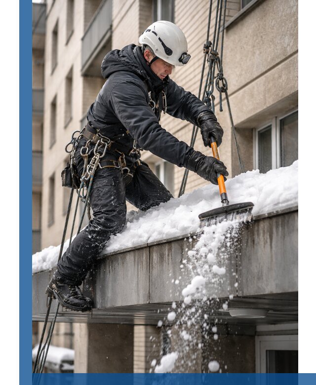 Очистка козырьков от снега в Ярославле круглогодично безопасно