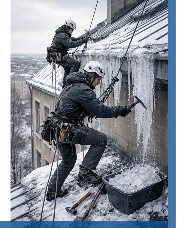 Удаление наледи с кровли в Ярославле от 5647 р. | ВЫСОТНИК-Рсл