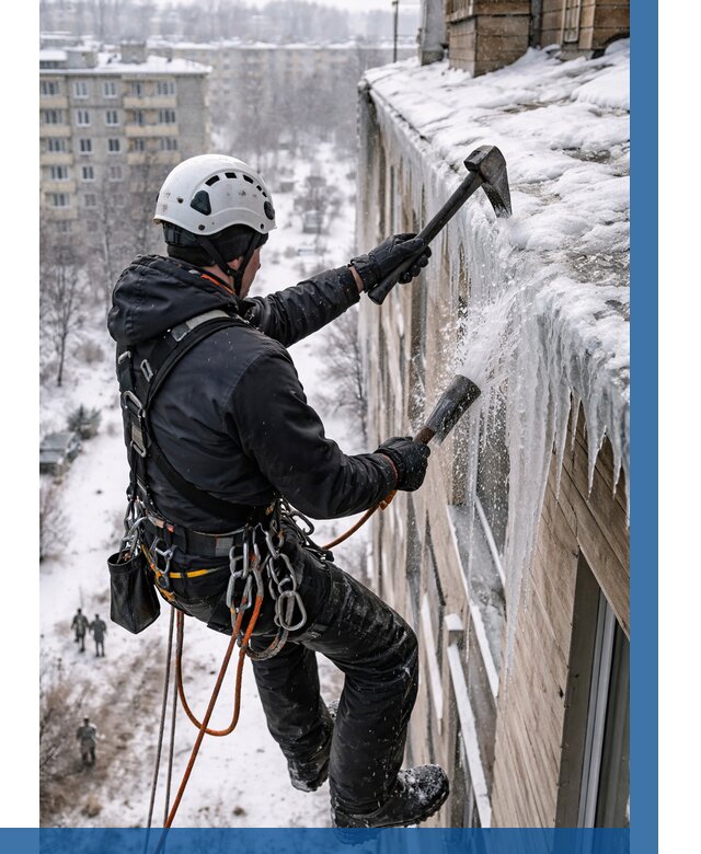 Сбивание сосулек с крыши в Ярославле по цене от 4621 р. | ВЫСОТНИК-Рсл