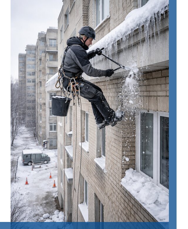 Удаление наледи с карнизов в Ярославле от 359 р. | ВЫСОТНИК-Рсл