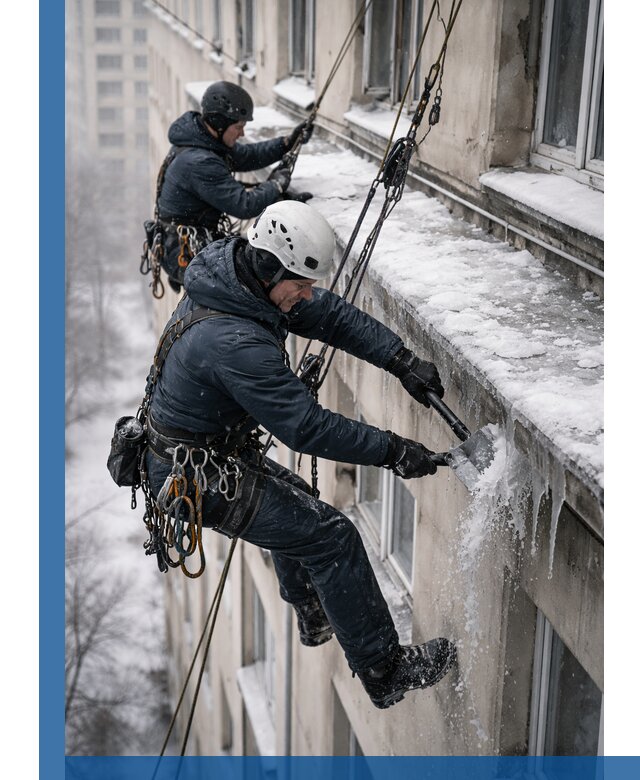 Удаление наледи и сосулек с карнизов в Ярославле профессионально