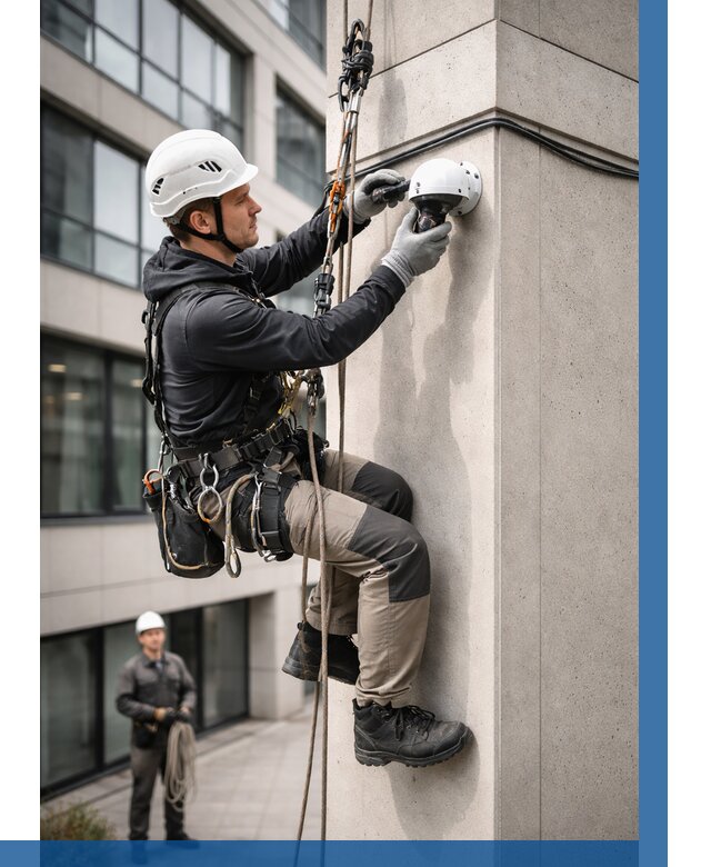 Монтаж камер видеонаблюдения на фасаде в Ярославле от 8728 р.-ВЫСОТНИК-Рсл