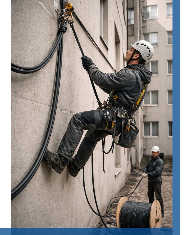 Протяжка кабеля питания на высоте в Ярославле от 462 р. | ВЫСОТНИК-Рсл