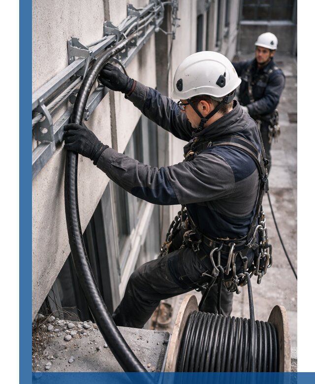 Протяжка кабеля питания на высоте в Ярославле с гарантией безопасности и качества