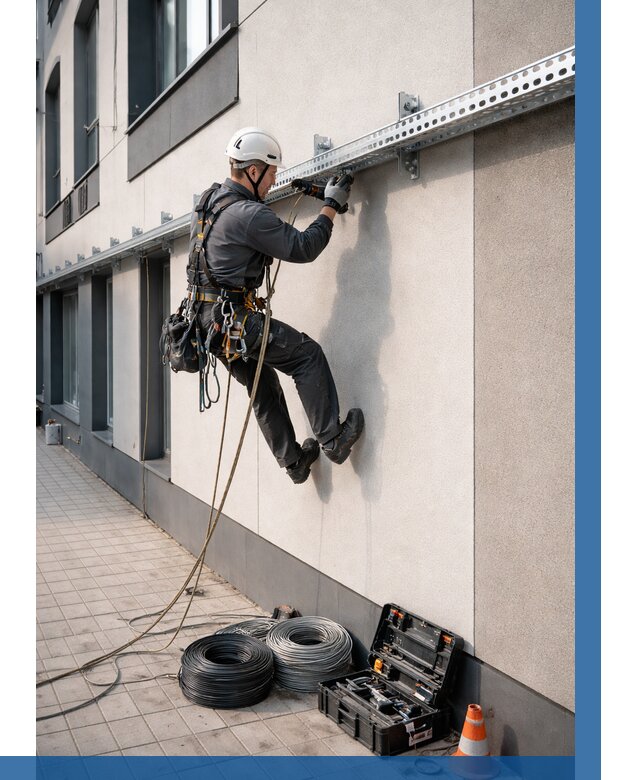 Монтаж кабельных лотков на фасаде в Ярославле от 1232 р. | ВЫСОТНИК-Рсл