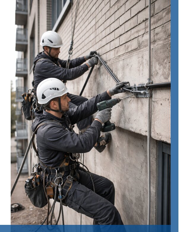 Крепление кабеля на фасаде в Ярославле от 359 р. | ВЫСОТНИК-Рсл