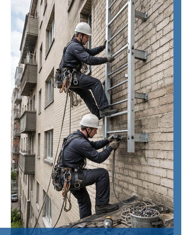 Монтаж пожарной лестницы в Ярославле от 25670 р заказать у ВЫСОТНИК-Рсл