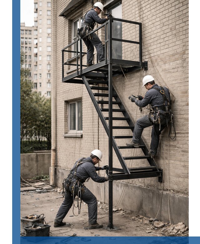 Монтаж пожарной лестницы в Ярославле, установка и крепление