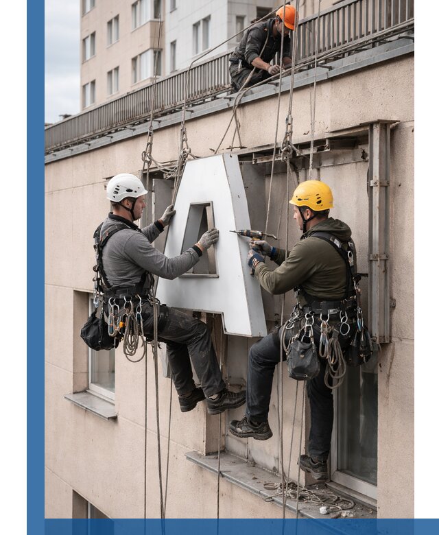 Ремонт и восстановление наружных вывесок на высоте в Ярославле