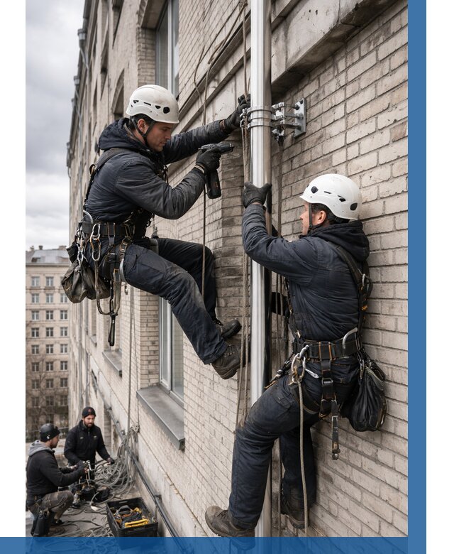 Монтаж флагштока на здании в Ярославле от 6674 р. | ВЫСОТНИК-Рсл