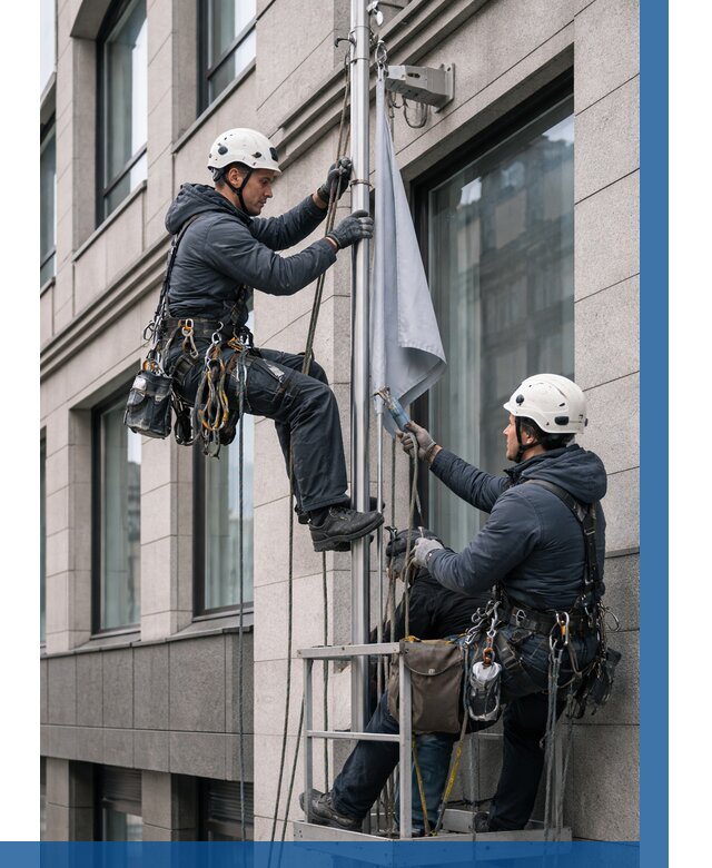 Установка флагов на фасаде в Ярославле от 4621 р. | ВЫСОТНИК-Рсл