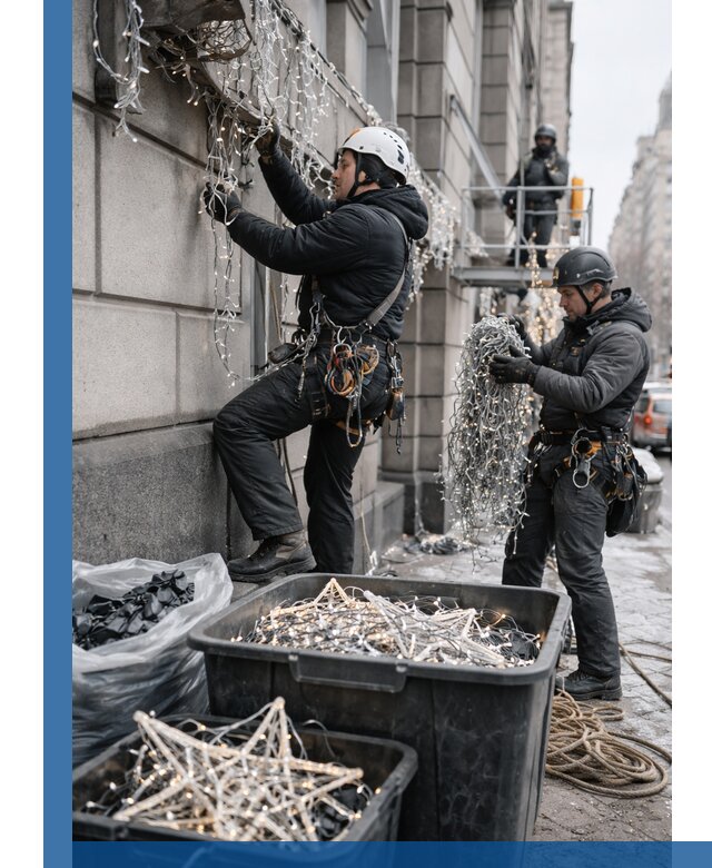 Демонтаж новогоднего оформления и гирлянд в Ярославле