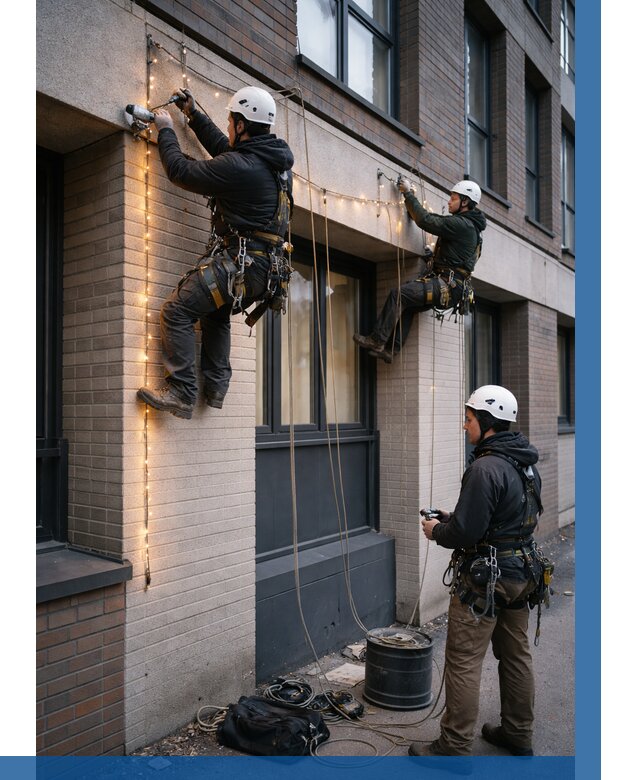 Монтаж гирлянд на фасаде в Ярославле от 3594 р. | ВЫСОТНИК-Рсл