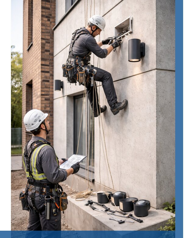 Монтаж фасадного освещения в Ярославле от 2567 р. | ВЫСОТНИК-Рсл