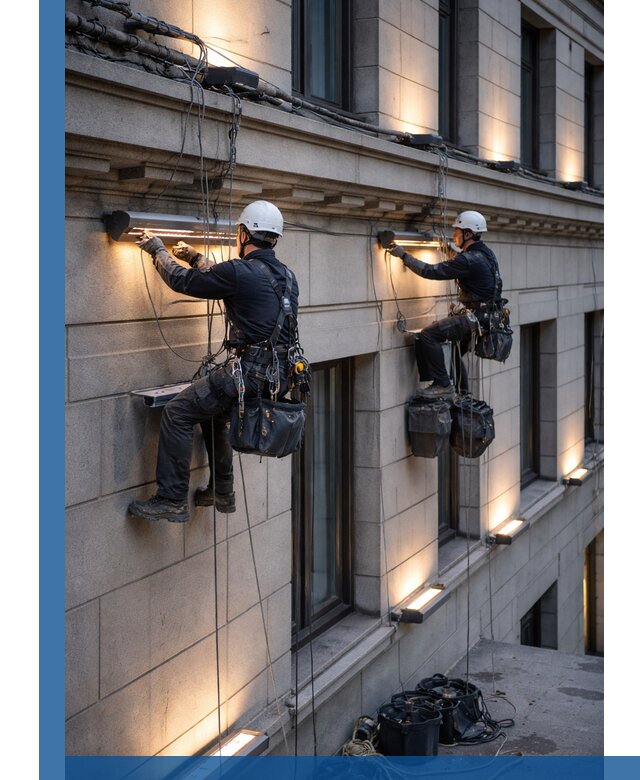 Монтаж архитектурной подсветки фасадов зданий в Ярославле