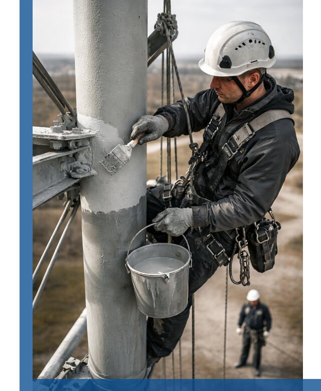 Покраска мачт связи в Ярославле промышленными альпинистами