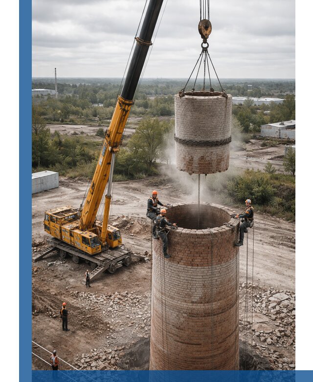 Демонтаж дымовой трубы в Ярославле с гарантиями безопасности