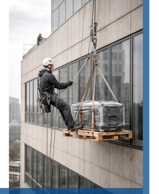 Спуск груза по фасаду в Ярославле от 3594 р. | ВЫСОТНИК-Рсл